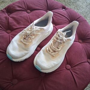 HOKA ONE ONE Womens Arahi 7 Peach Beige Teal White Mesh Running Shoes Size 8.5